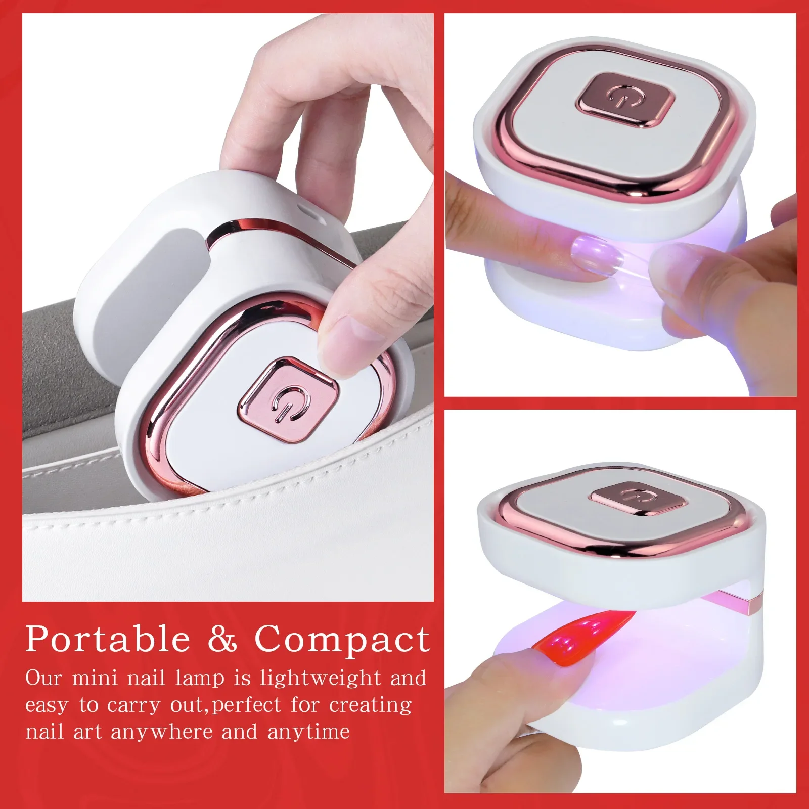 6 Stuks Led Kralen Usb Nail Droger Machine Draagbare Home Sneldrogende Uitharding Licht Voor Gel Polish Manicure Tools Vierkante Vorm UV-Lamp