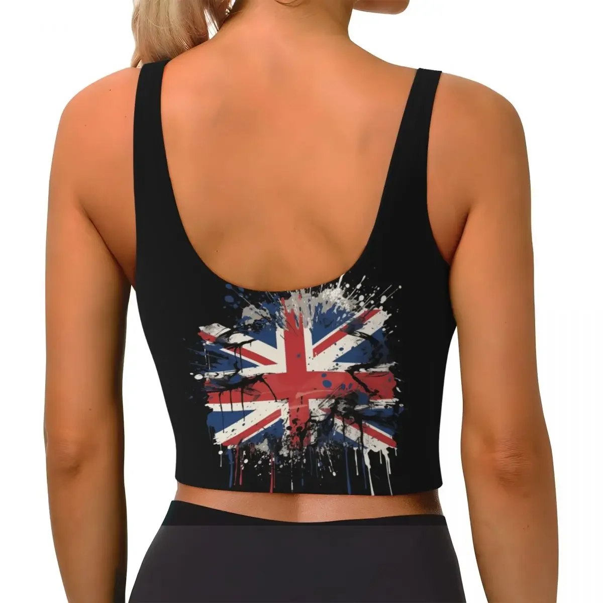 Custom Union Jack Flag Of The UK Women Sports Bra High Impact Vest Gym Workout Yoga Crop Tank Top