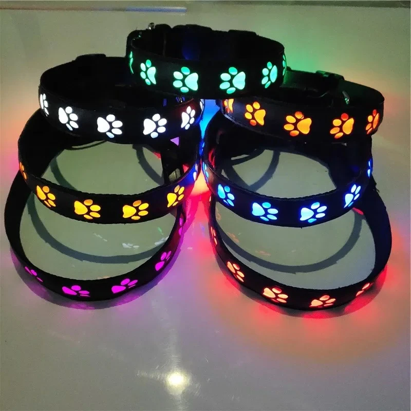 LED Dogs Luminous Collar Paw Pet Dog Walking Puppy Collar Tag Anti-car Chihuahua Anti-lost Light Warning Safety Dog Accessories