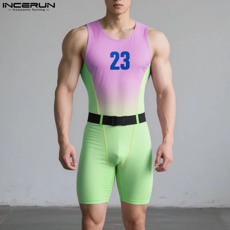 

INCERUN мужские боди с градиентным принтом и круглым вырезом без рукавов для тренировок мужские комбинезоны на молнии комбинезон модное повседневное боди мужские S-5XL