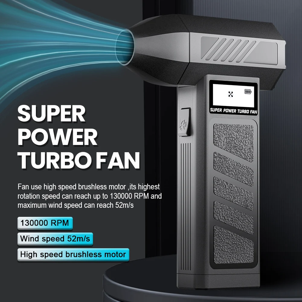 

Turbo Jet Fan Electric Air Duster Car Blowing Snow 130000 RPM Portable 4 Gears adjustable Cleaning Blower Tool Type-C Charging