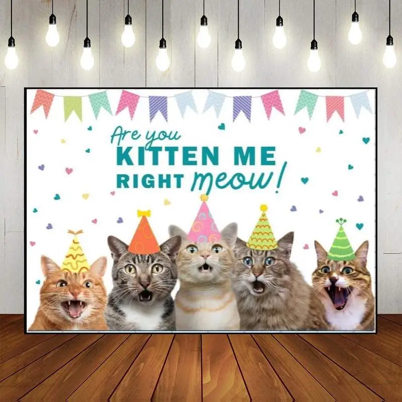 Cat Theme Party Backdrop Banner Pet Paw Photography Photo Wall Happy Birthday Custom Owner Decoration Kitten Background Newborn