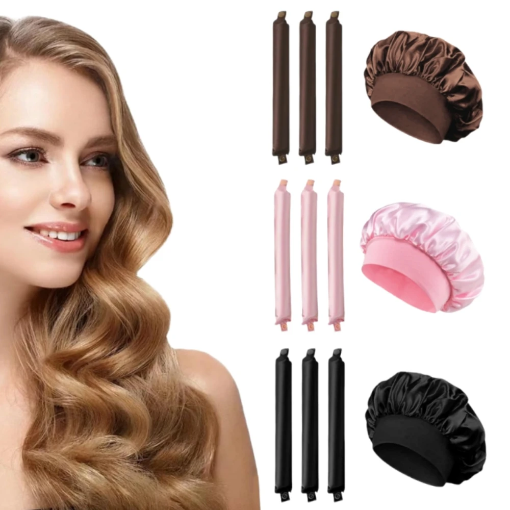 Heatless Hair Curler with Sleeping Bonnet Soft Curlers No Heat Hair Rollers Satin Curling Rod Headband Lazy Curls Styling Tools