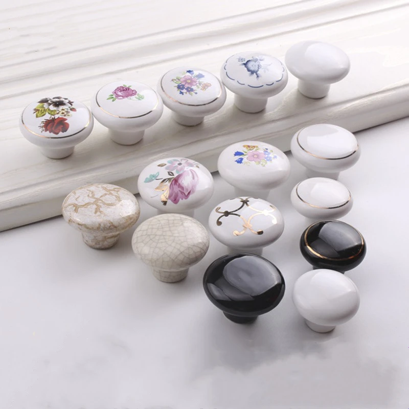 Round Ceramic Knobs and Handles Black / White Wardrobe Kitchen Knobs Cabinet Handles Drawer Cupboard Pulls Furniture Hardware