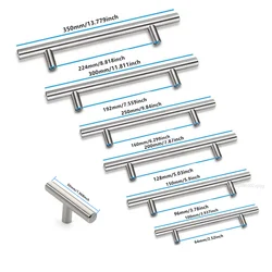 Stainless Steel Silver Handle Hollow T-Shaped Single Hole Handles for Wardrobe Cabinet Door Drawer Long Round Furniture Pulls