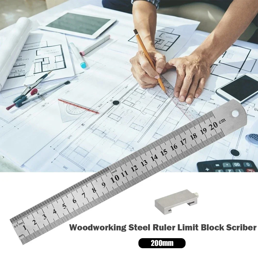 1 Set Steel Ruler Positioning Block Stainless Steel Measuring Ruler Multipurpose Metal Rulers Carpenter Rulers Measurement Tool