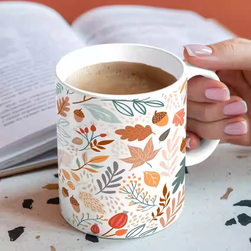 Fresh Floral Print Ceramic Cup 2025 New Household 350ml High Aesthetic Handle Office Coffee Mugs Exquisite Couple Water Cup