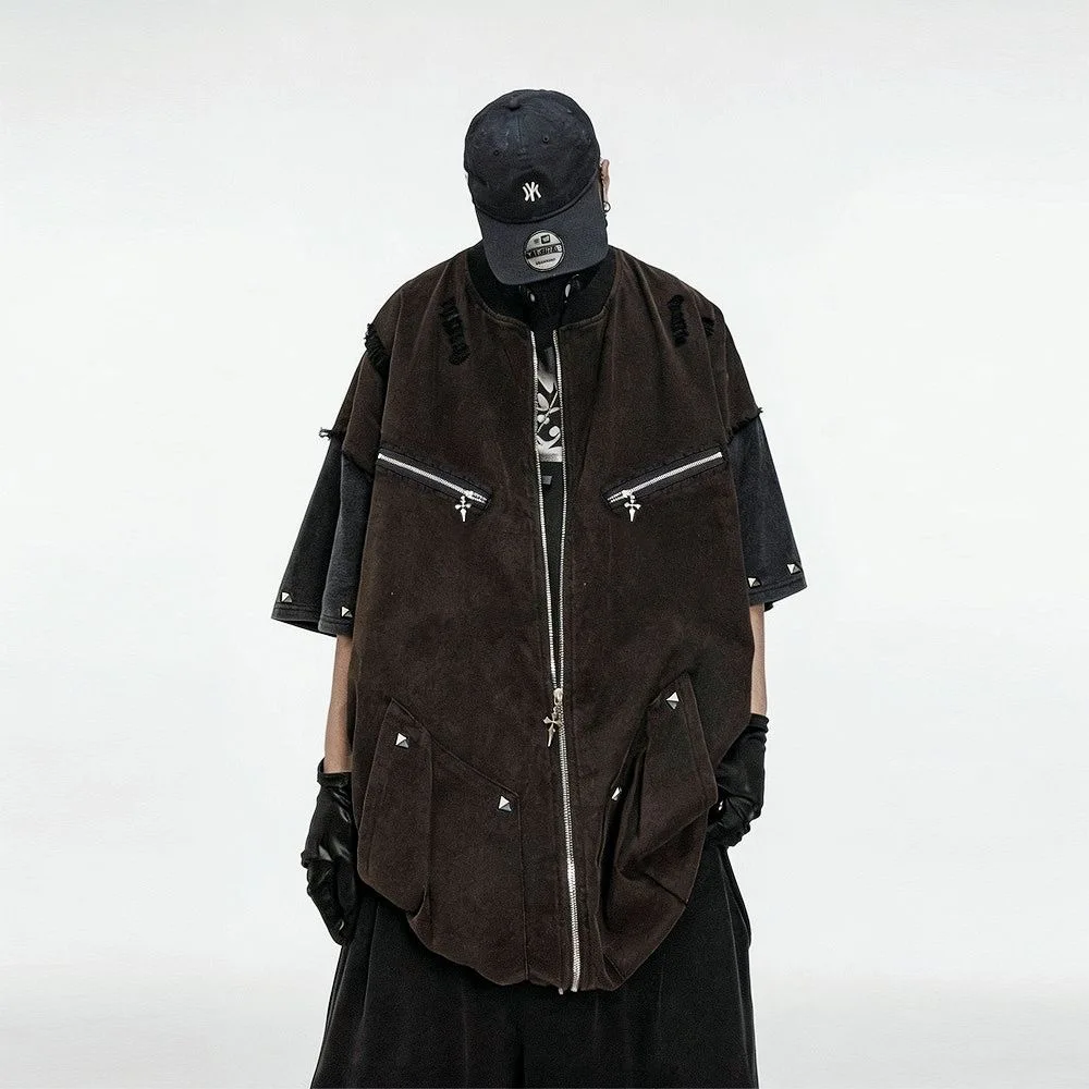 

ARENS Summe Men Fake Two Piece Distressed Hoodies Oversized Streetwear Vintage Fashion Tops Outwear 2026 Summer New Pullovers
