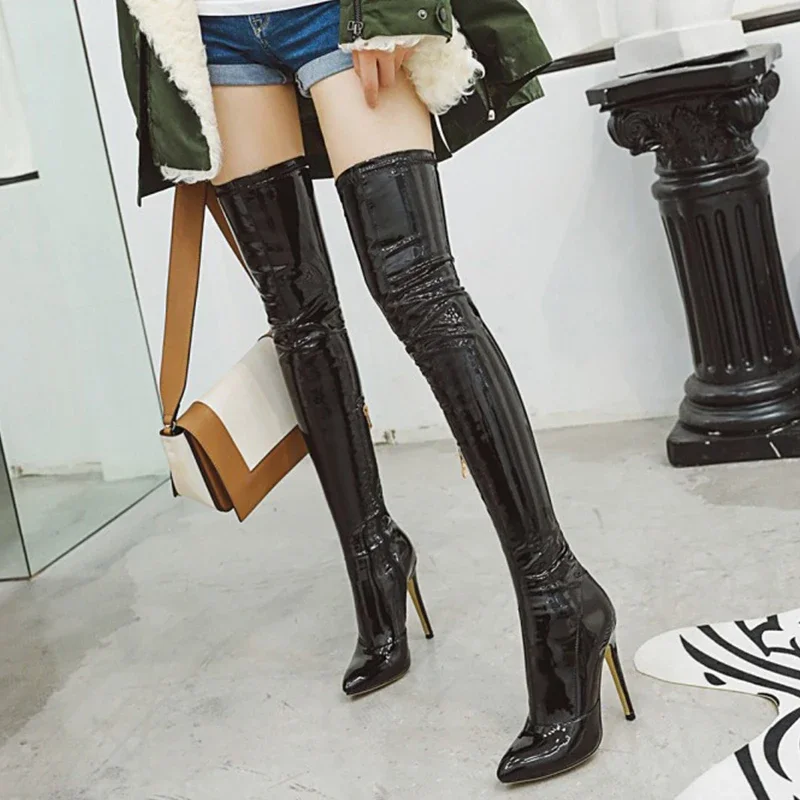 Black High Long Boots Dance Korean Version Net Red Women Side Zipper Soft Leather Autumn Winter Knight  Oversized