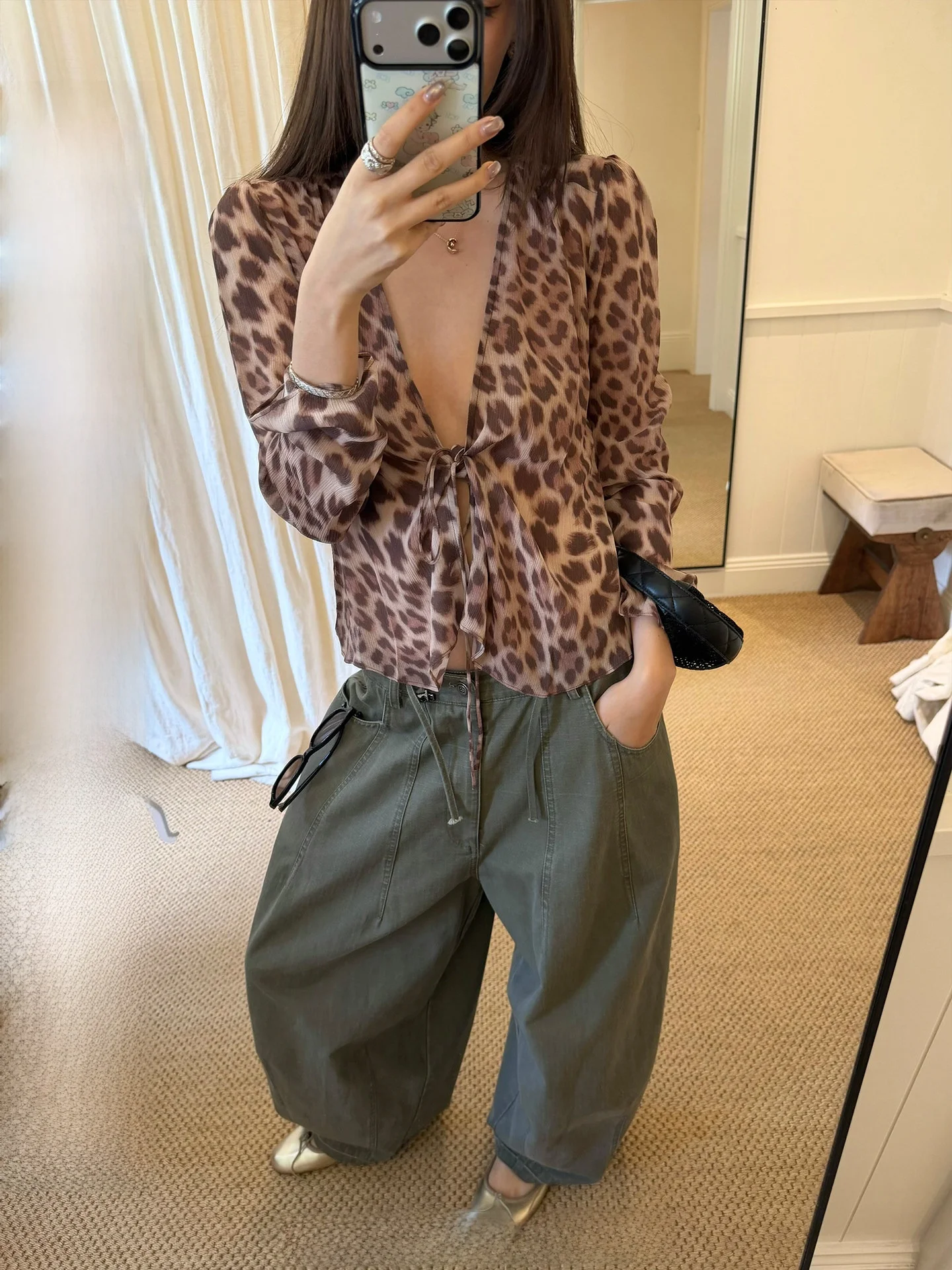 

Ranwear Vintage Washed Wide Leg Workwear Scythe Pants Street Style Bright Stitch Retro Cotton Casual Trousers for Women