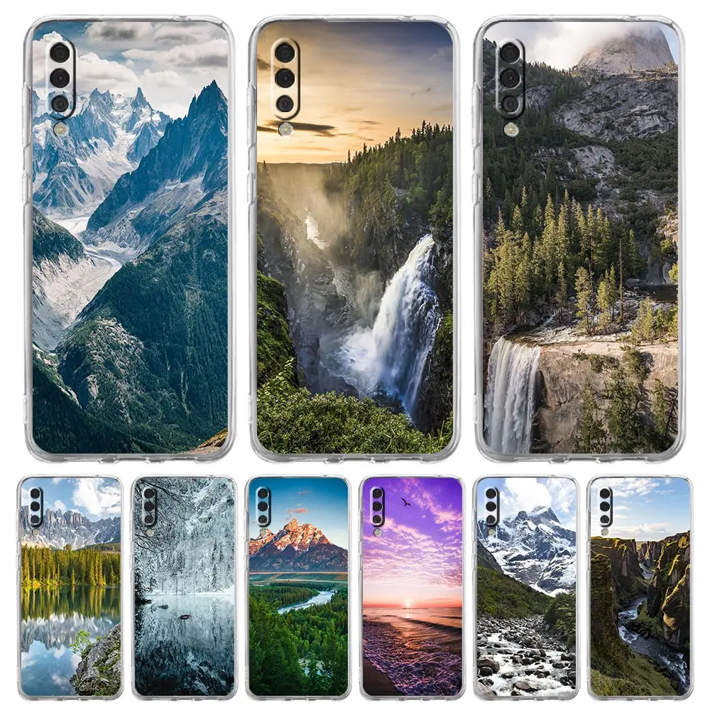 Forest Beach Sunrise Nature Phone Case For Samsung Galaxy A52 A50 A70 A30 A40 A20S A20E A02S A12 A22 A72 A32 5G A04s Clear Cover