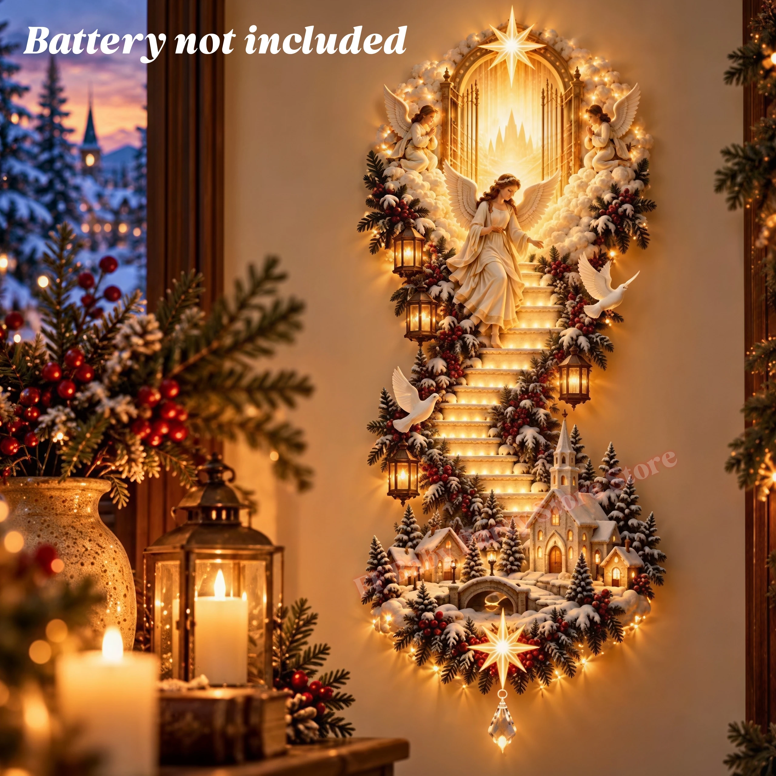 Light-emitting BirthScene Wall Decoration Christmas Decoration Angel Birth Wall Decoration Holiday Party Supplies