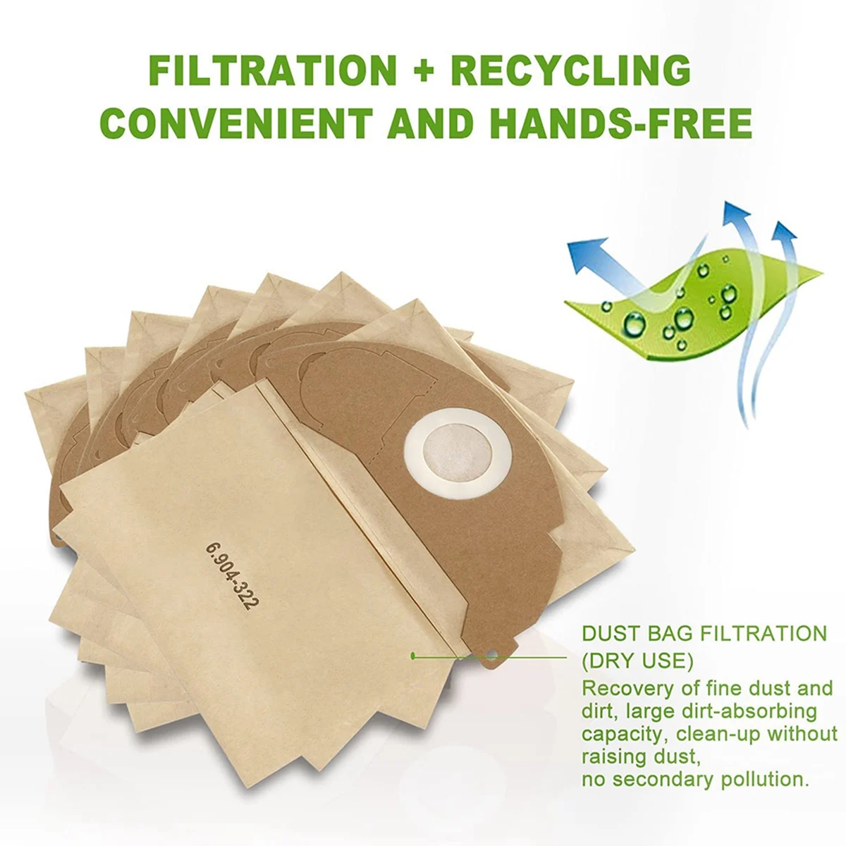 Bolsa de basura con filtro Vaccuum para aspiradora Karcher A2004 WD2, 15 piezas, 6.904-322,0