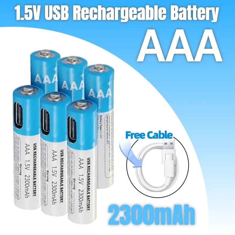 

1.5V 2300mAh AAA Rechargeable Battery Lithium Polymer Battery with Type-C USB Fast Charging for Toys/Flashlights/Remote
