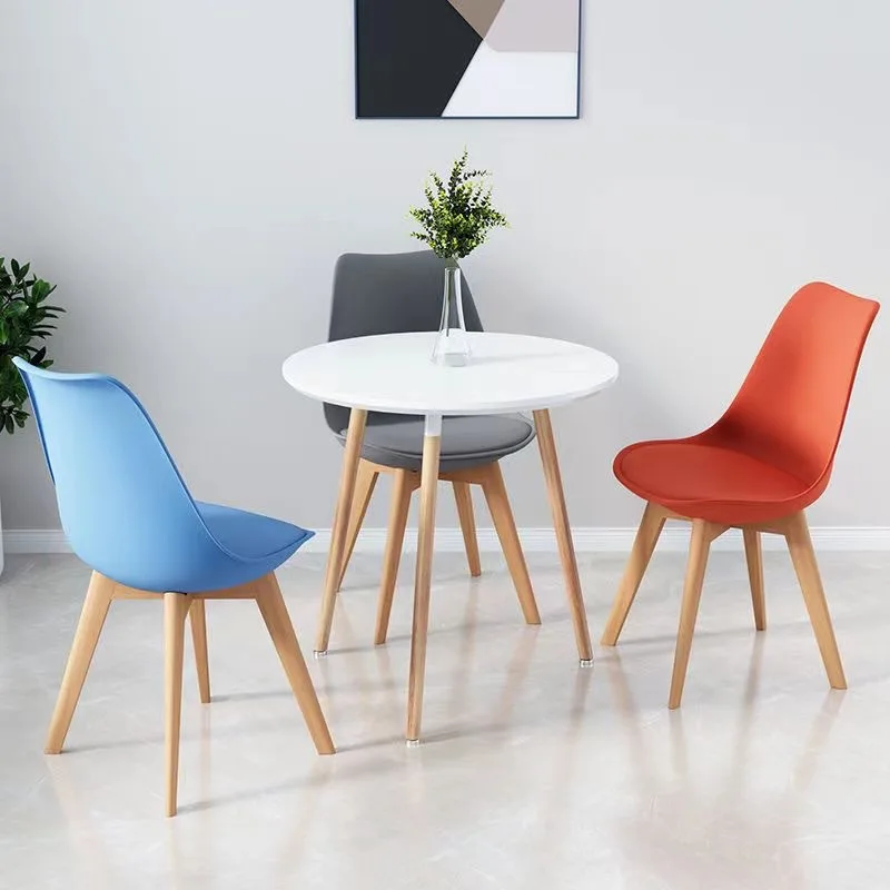 Nordic style dining chair - solid wood chair legs, comfortable armless chair, with PU seat cushion