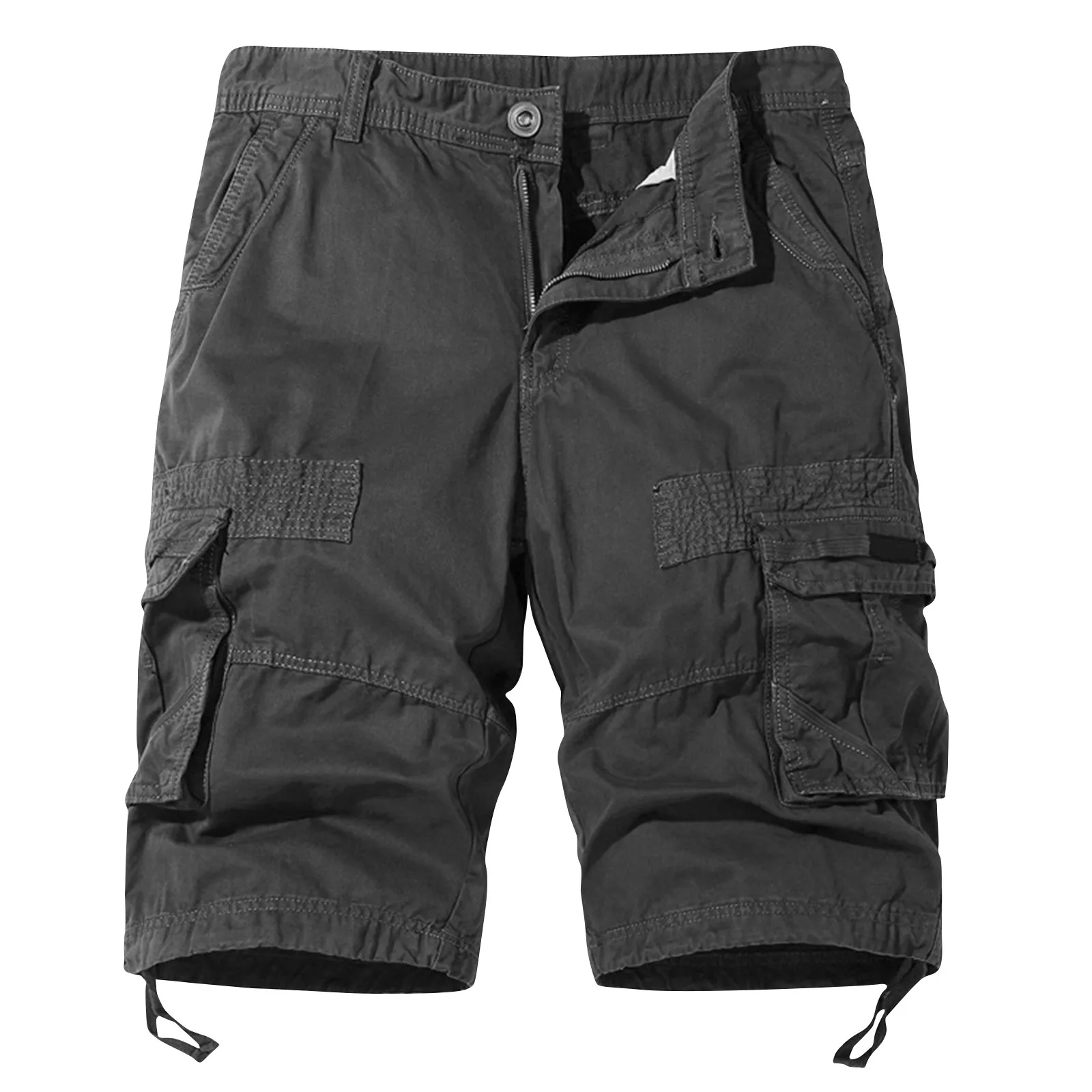 Men'S Multi-Pocket Shorts Spring Summer Fashion Trend Cargo Shorts Daily Casual Solid Color Loose Straight Button Cargo Shorts