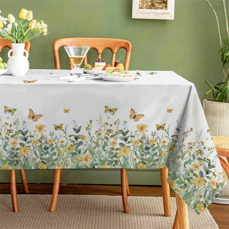 

2024 new rectangular printed dining table cloth, kitchen and living room watercolor printed decorative tablecloth for spring sce