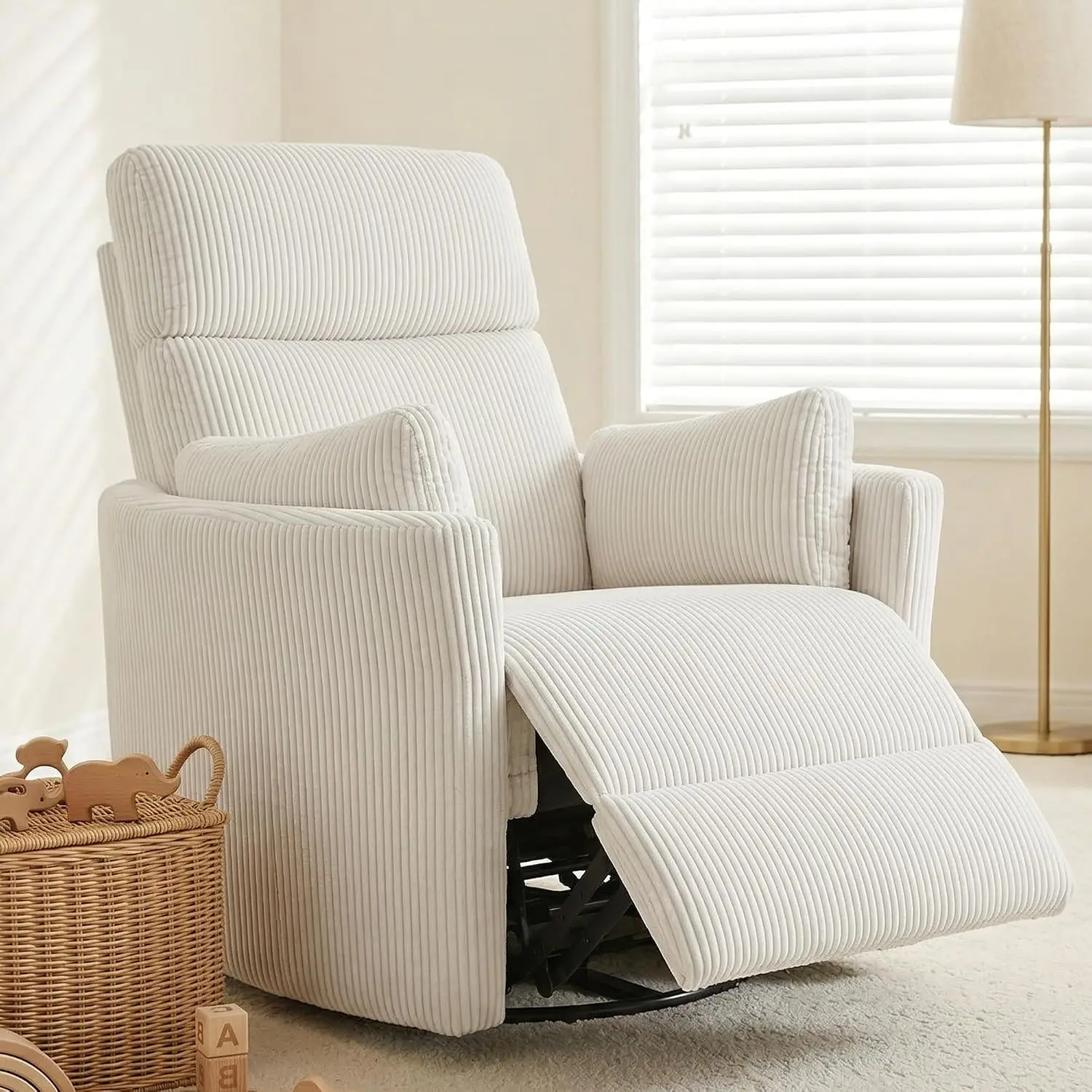 Power Rocking Chair Nursery with USB&Type C, 2 Pillows, Cream, Customized