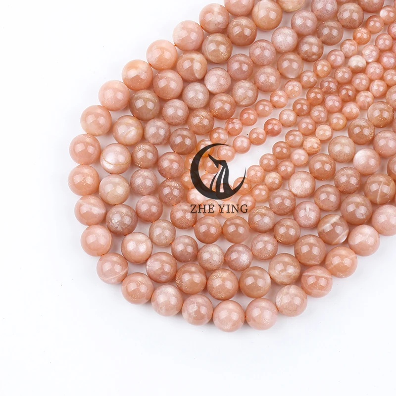 Zhe Ying Natural Sunstone Beads Round Loose Spacer Beads 6/8/10mm Angelite Stone Beads for Jewelry Making DIY Bracelets 15\'\'