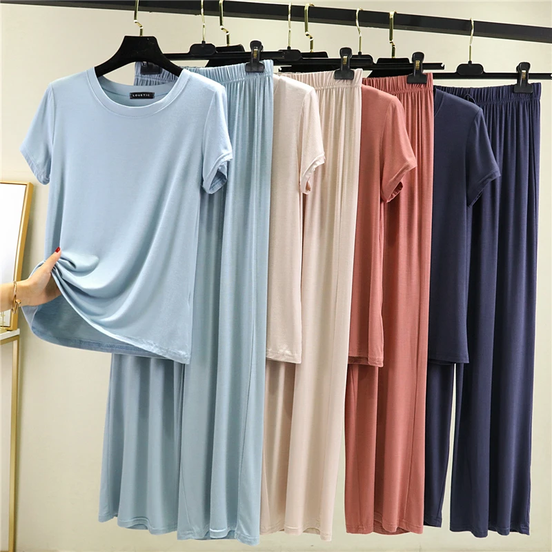 

Летняя футболка ort Sve, женская модальная тонкая повседневная свободная верхняя одежда, брюки больших размеров, комплект из двух предметов, корейский круглый Ne