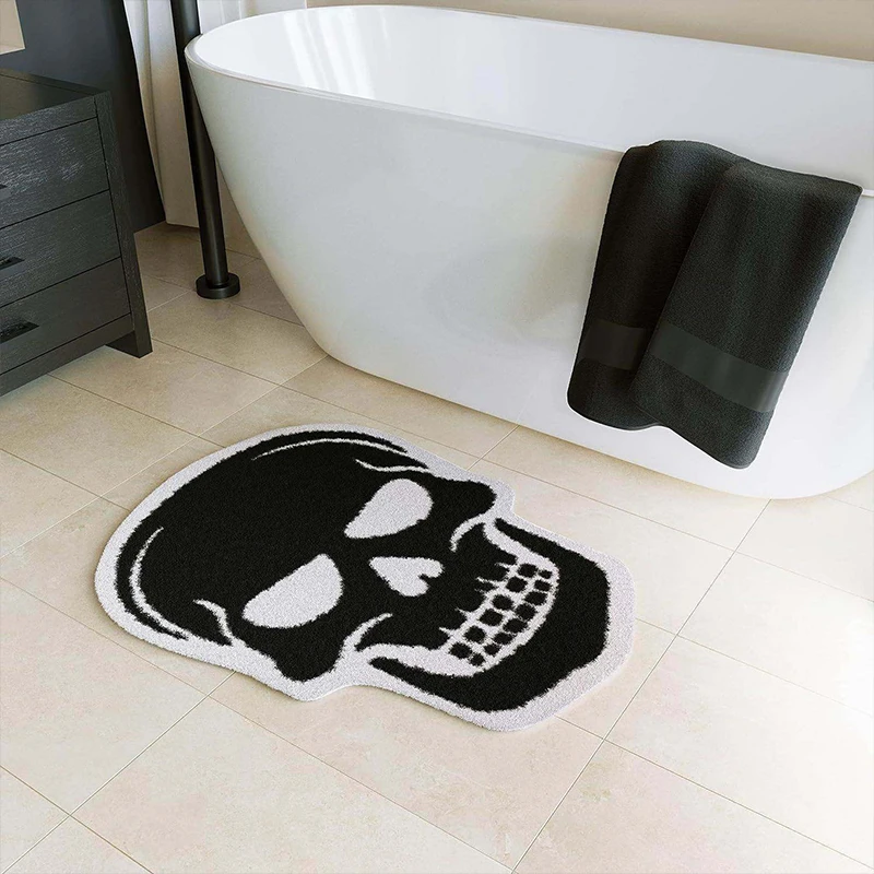 Entrance Doormat Soft Comfortable Faux Cashmere Carpet Terrifying Skull Black Spider Web Floor Mats Halloween Style Entryway Rug