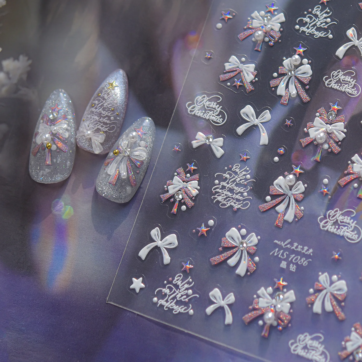 Nail Art Stickers Crystal Rhinestone Clear Glitter Winter Christmas Tree Adhesive Decals Lightweight Shiny DIY Manicure Holiday