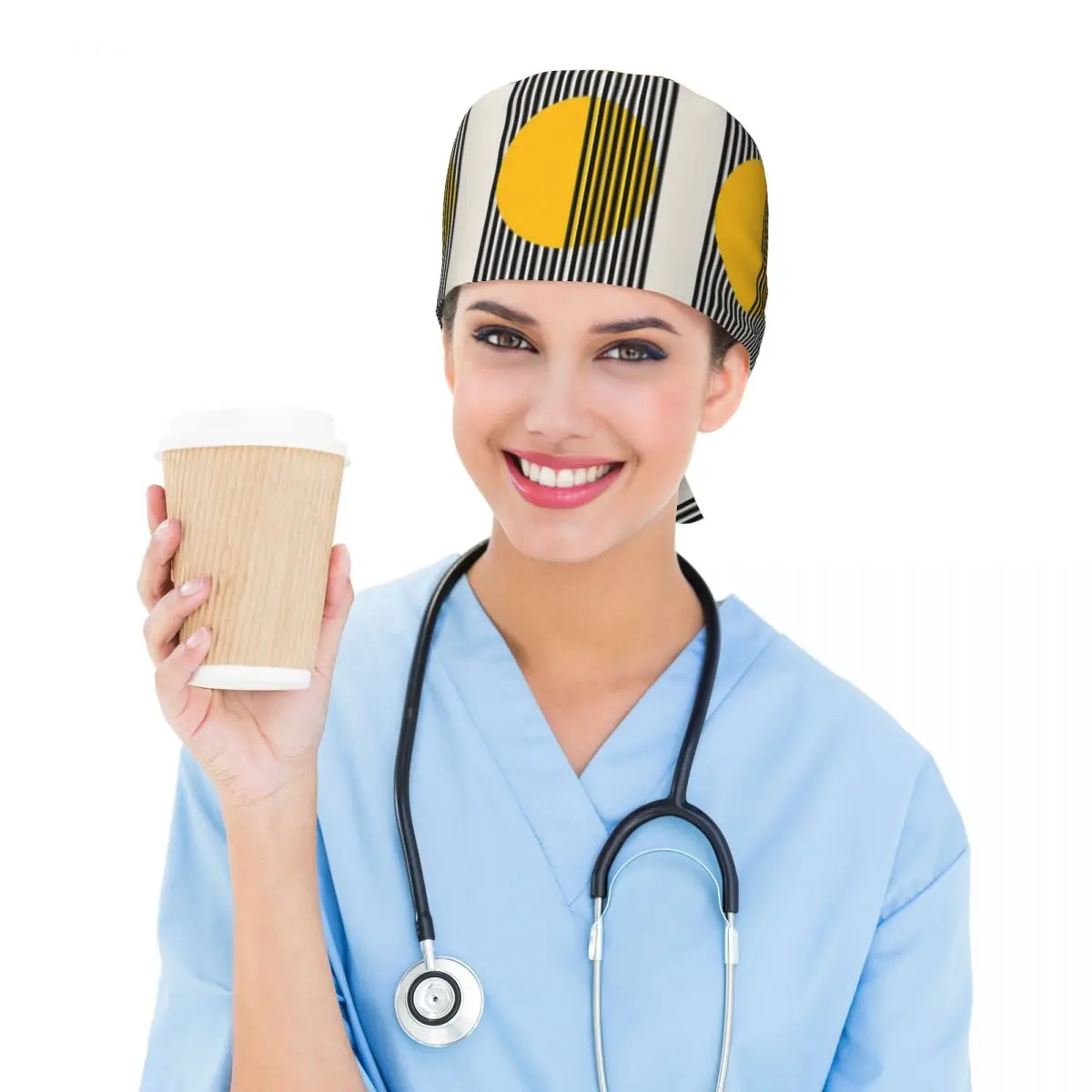Bauhaus Exhibition Print, Wall Art Yellow Circle Wall Dec Scrub Hat Doctor Working Surgical Cap Adjustable Nursing Caps Dentist