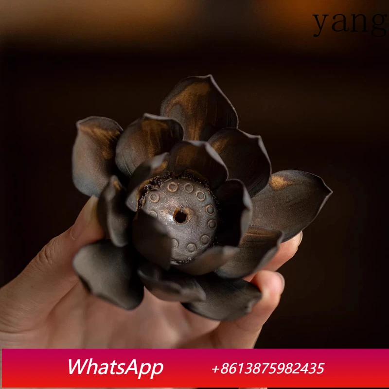 

Yjq new Chinese lotus fragrance handmade retro ceramic thread fragrance zen aromatherapy burner tea ceremony ornament
