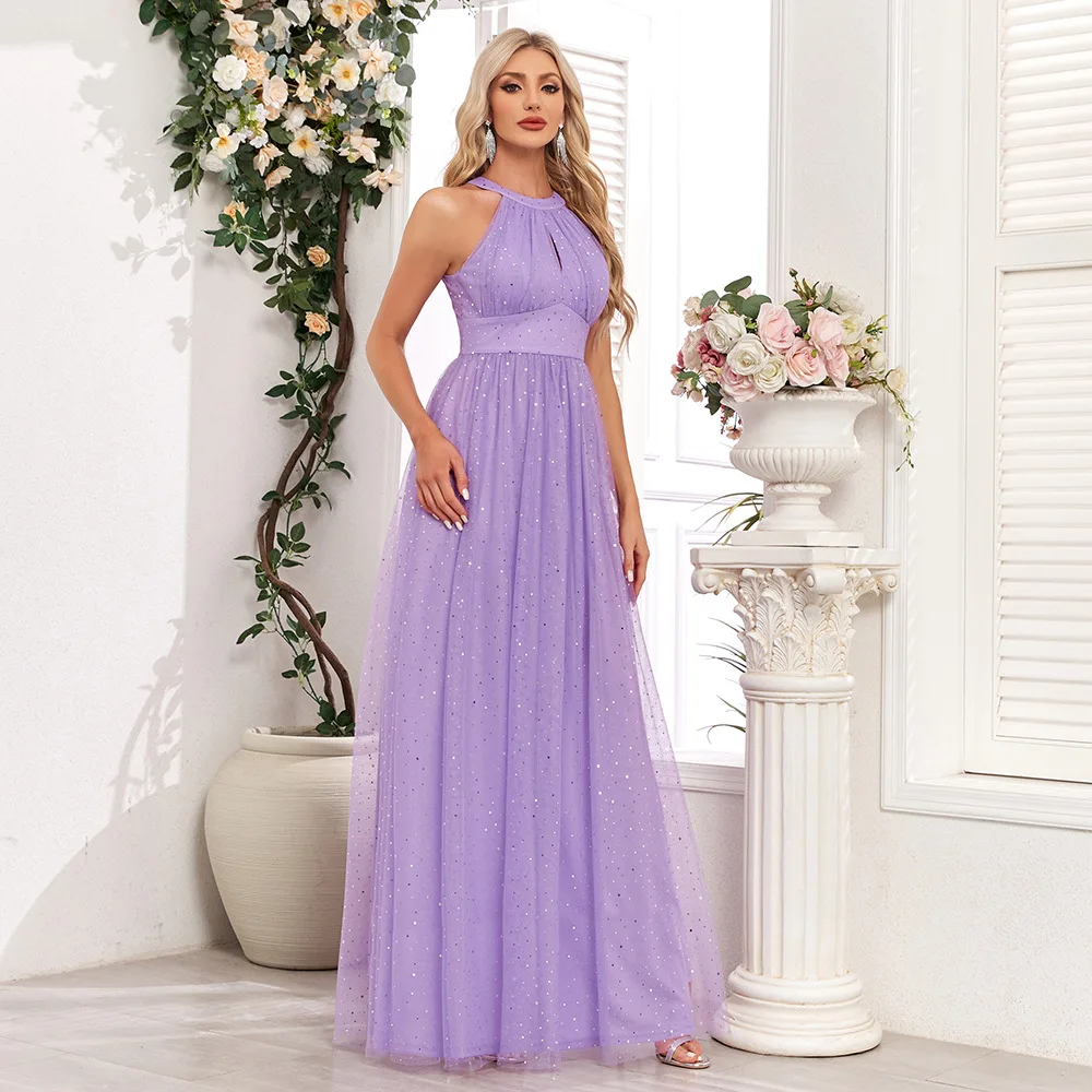 

Elegant 2024 Lavender Long Dress Evening Sleeveless A Line Bling Tulle Women Formal Gowns For Wedding Party Robe De Soiree