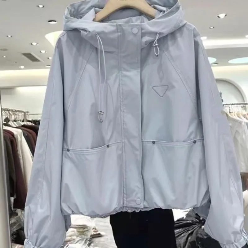 Women Clothes Spring Fashion Korean Zipper Solid Color Long Sleeve Coat Female All-match Pocket Drawstring Loose Cardigan Tops