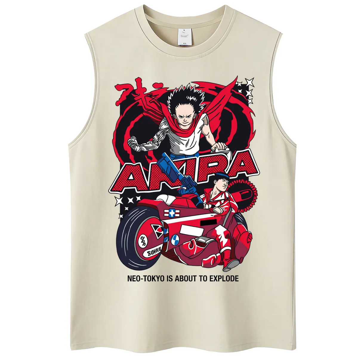 Anime Akira Movie Science Fiction Shotaro Kaneda Shima Tetsuo Washed Tank Tops Men's Vintage Sleeveless Vests Cotton T-shirts
