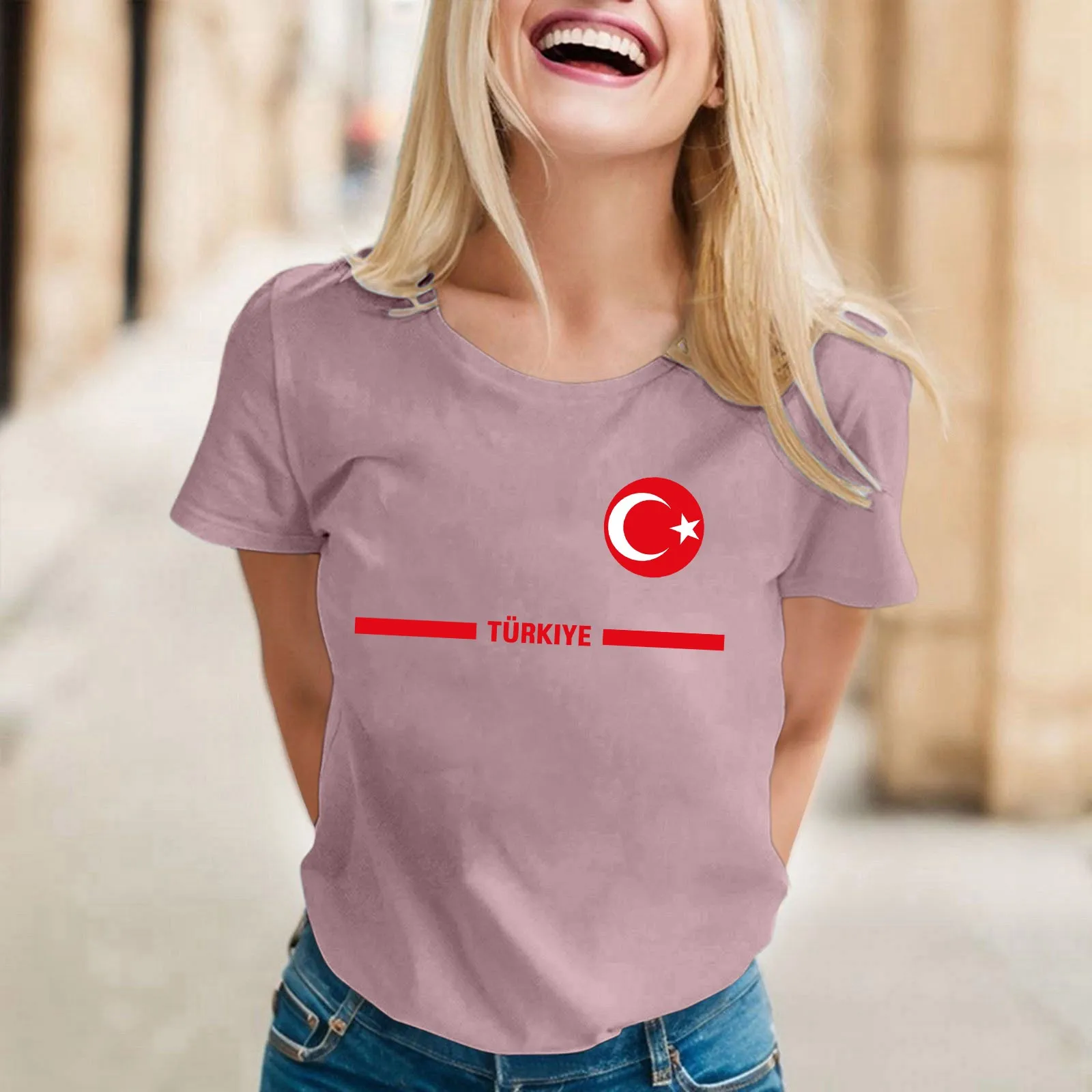 2024 New Turkish Flag Print T-Shirts Women Casual Summer Turkey Tee Shirts Printed Short Sleeve O-Neck T-Shirt Female Top Tee