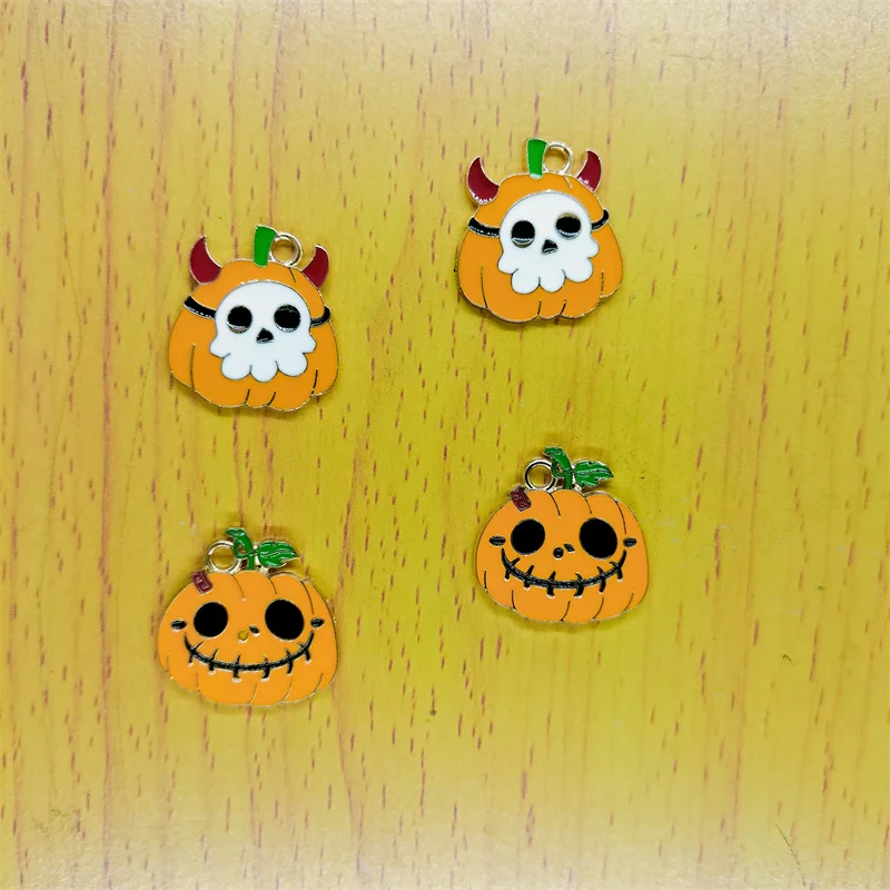 10pcs Cartoon Enamel Pumpkin Charms Gold Halloween Ghost Charm Pendants DIY Jewelry Accessory Bracelet Earrings Keychain Finding