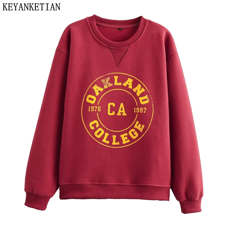

KEYANKETIAN Winter New Sport style Letter Print O-Neck Pullover Hoodies Loose Women's Cropped Fleece Sweatshirts Casual Top
