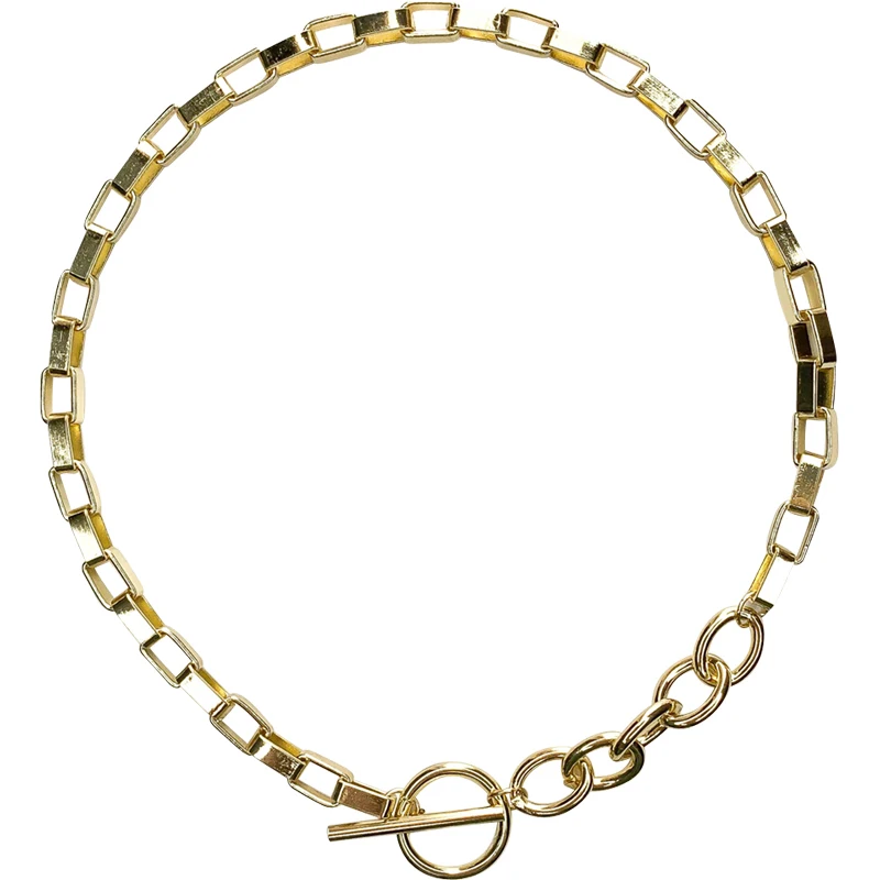 Peri\'sBox Box Chain Toggle Clasp Gold Color Necklaces Mixed Linked Circle Necklaces for Women Minimalist Choker Necklace Jewelry