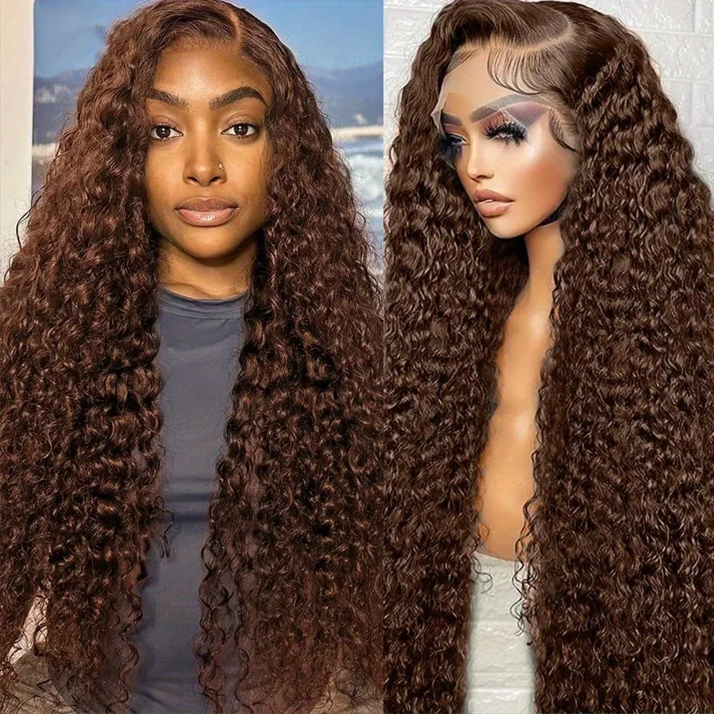 

Soft Glueless Preplucked 26inch 180Density Brown Kinky Curly Lace Front Wig For Women Natural Hairline Synthetic Baby Hair