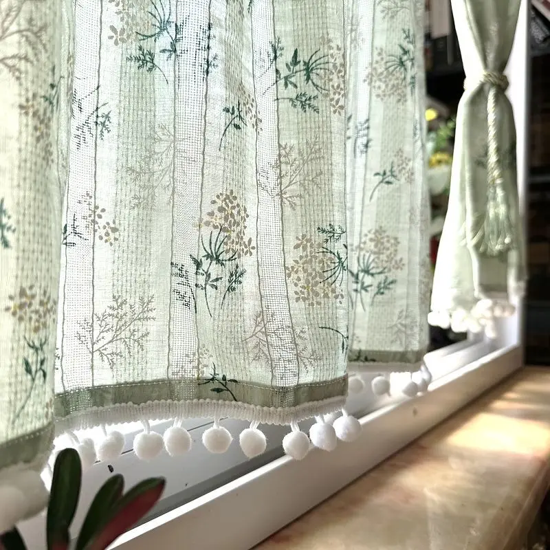 Korean Daisy Curtains Blackout Curtains with Tassel, Cotton Floral Curtain for Kitchen, Bedroom, Living Room, Bay Window Cabinet