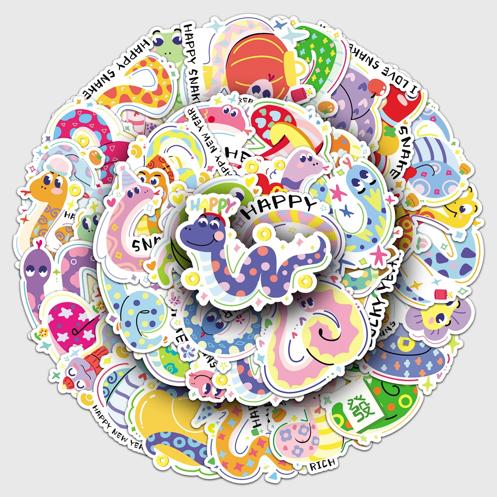 

50Pcs New Year Graffiti Snake Series Cartoon Cute Waterproof Sticker Skateboarding Retro home decal Sticker