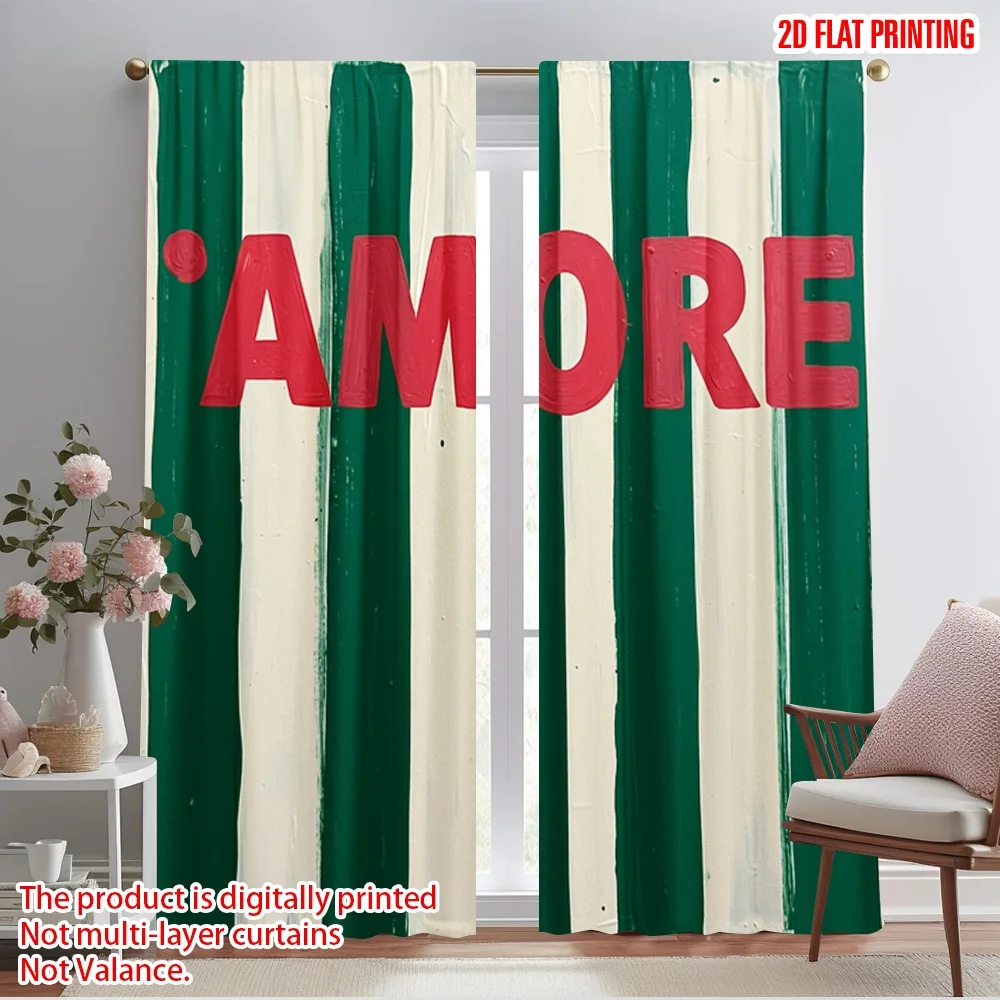 

2pcs 2D flat printing Party Curtains Amore Polyester Fabric Without Electricity Festive Holiday Use for Holiday Home Decor &