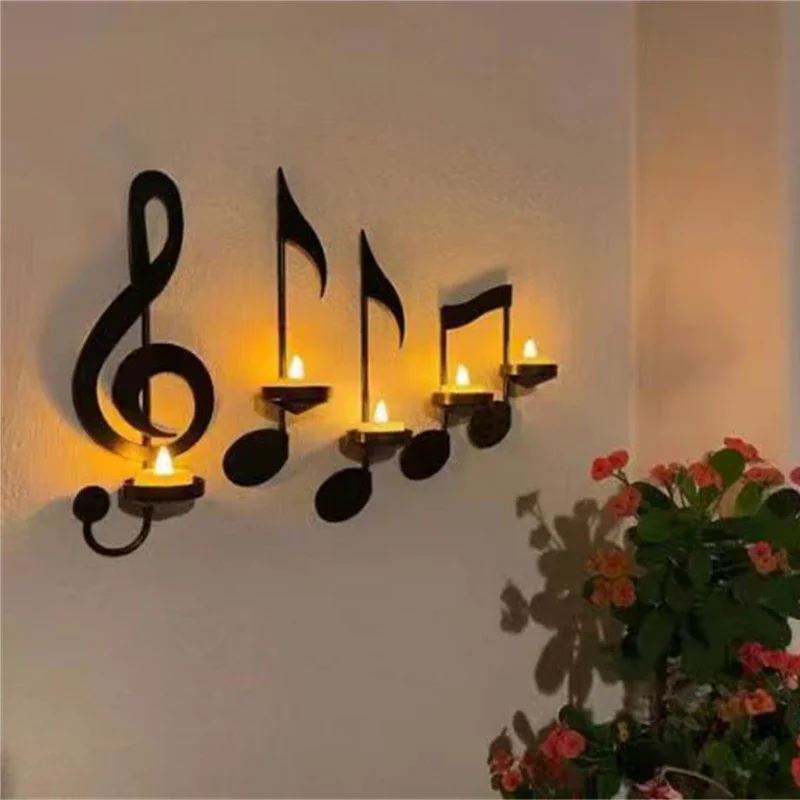 

Iron Music Note Candle Holder Wall Mount Hanging Tea Light Candle Decor for Home Office Housewarming New Year Gifts