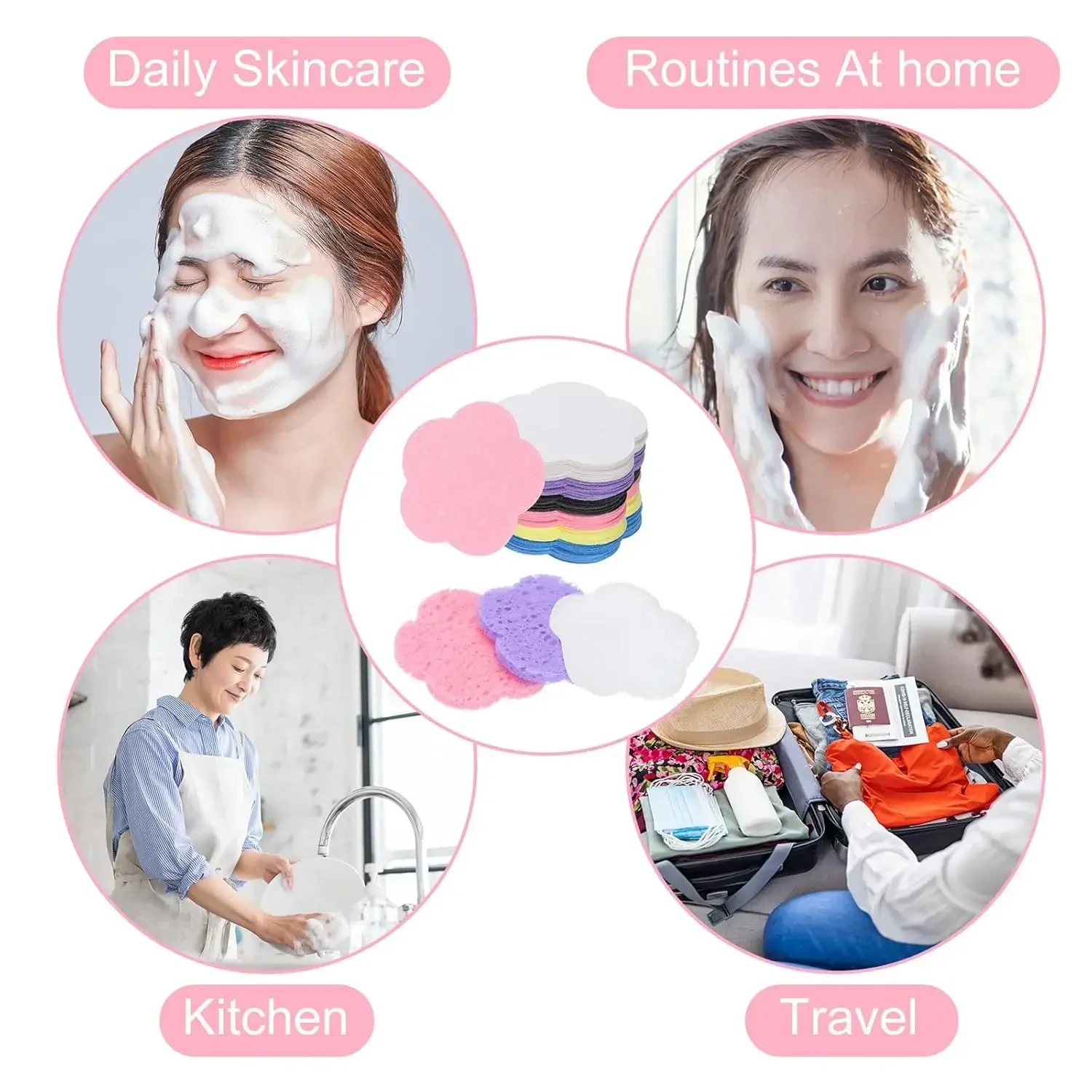 厚いフェイシャルスポンジパッド天然セルロース再利用可能なフェイスエクスフォリエーターマスクアプリケータースパマッサージメイク落とし圧縮