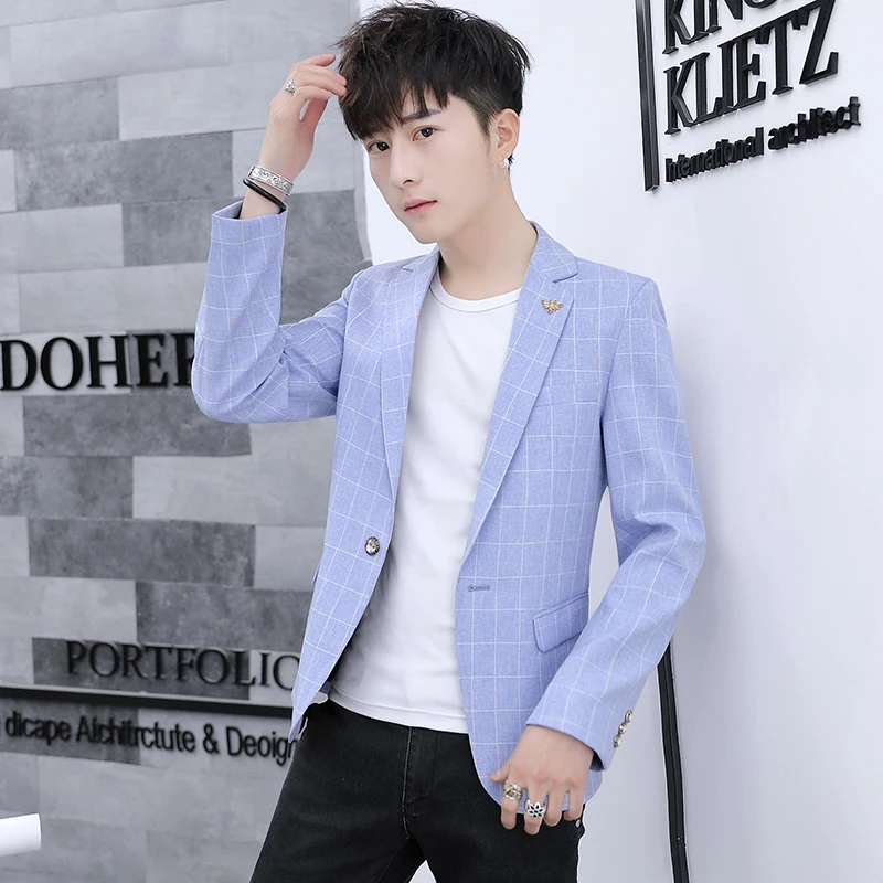 

Spring Casual Men's Cheered Slim Fit Suit Jaet Trendy Youthful Sle Long Sve irt Quali Tailoring Stand Fit Out...