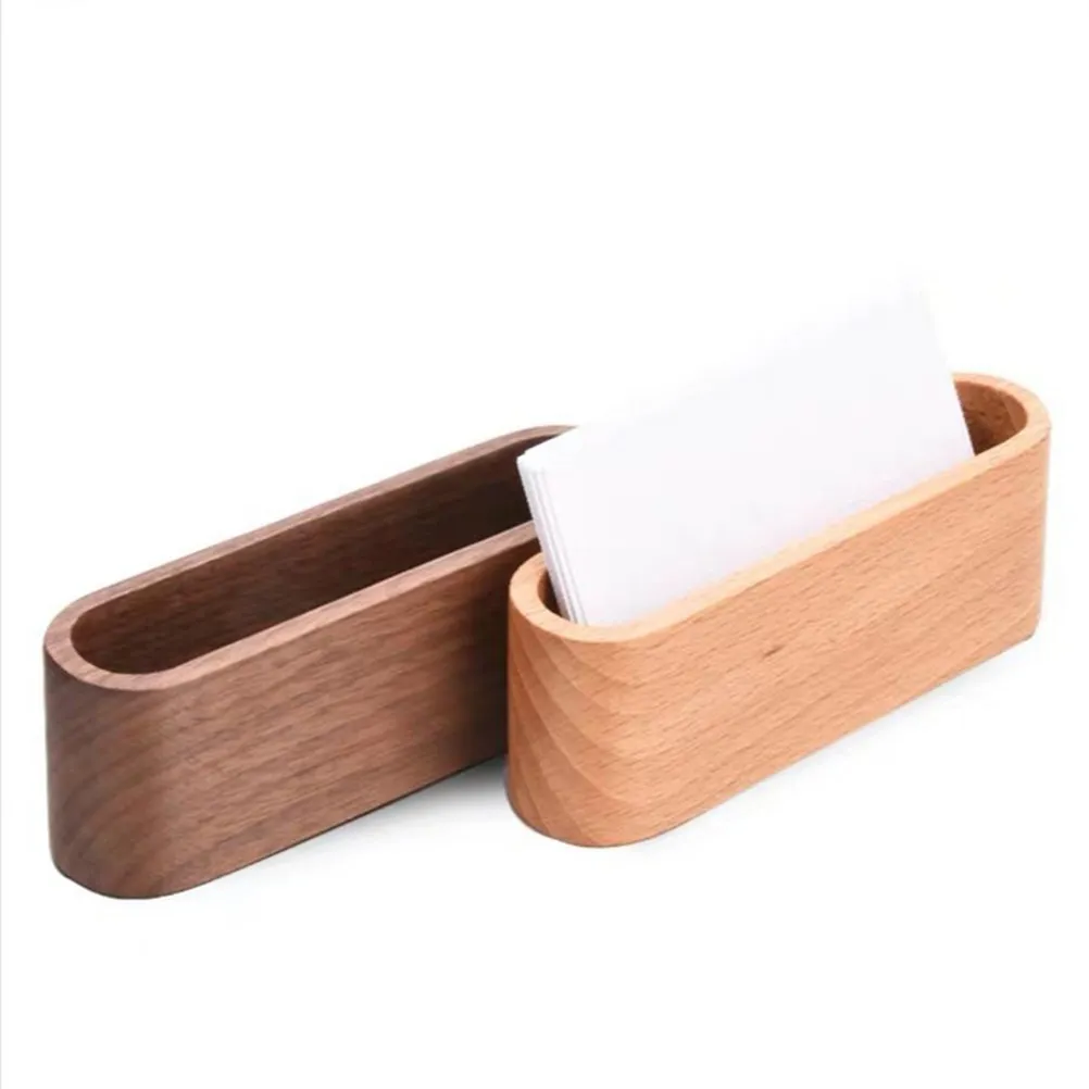 Wooden Desktop Business Card Holder Organizer Compact Minimalist Design for Office Meeting Exhibition School Use Small Space