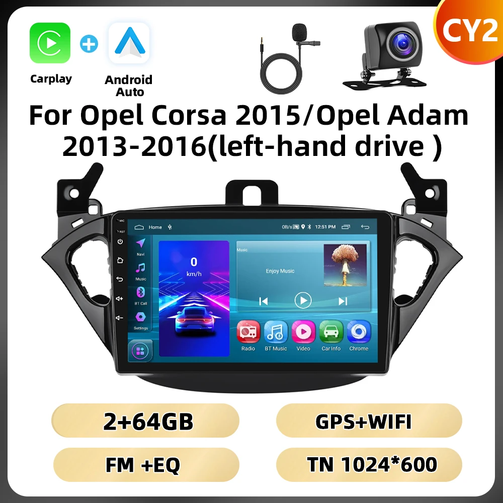 Podofo 2Din 8 + 128G Autoradio Voor Opel Corsa 2015/Opel Adam 2013-2016 Multimedia Speler AI Voice Carplay Android Auto BT GPS WIFI