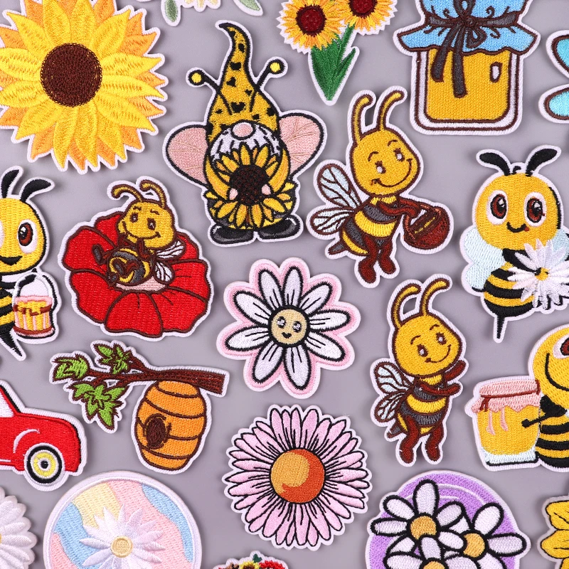 Biene/Blume Patch Cartoon Tier Stickerei Patch Eisen auf Patches für Kleidung gestickte Patches auf Kleidung DIY Näh aufkleber – Detail 1