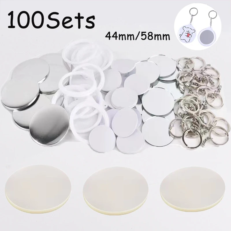 New 100PCS Key Ring Mirror Blank Badge Button Pins 44/58mm Blank DIY Crafts Parts Maker Easy To Carry Small and Cute Decorations
