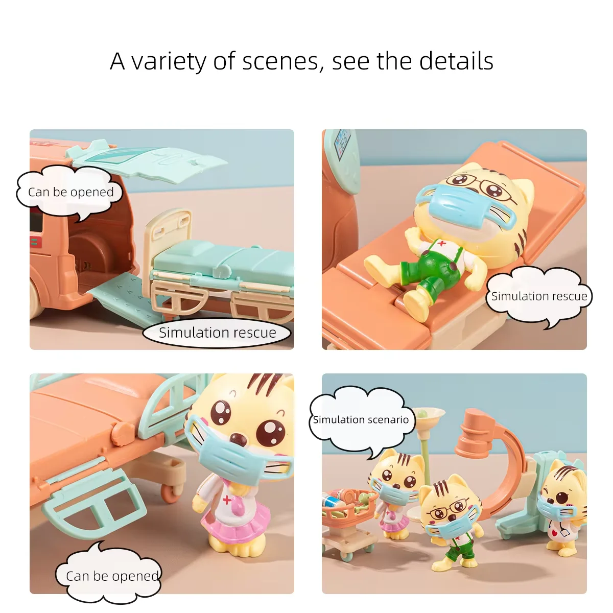 Muñecas para gatos, juguetes para juego de imitación para mascotas, figuras de juguete, juguete de ambulancia hospitalaria, juguetes educativos, juego para el cuidado de mascotas, Hospital