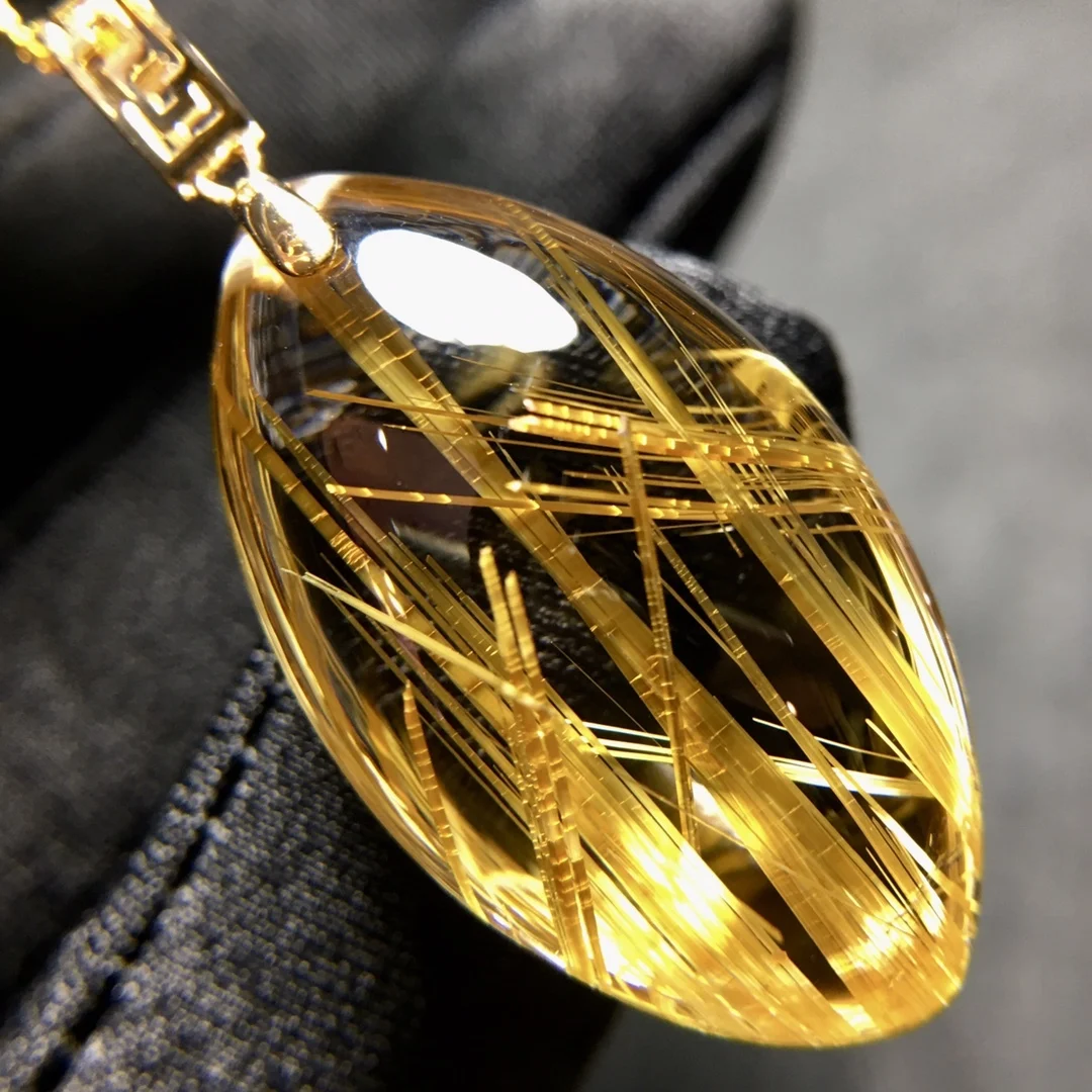 

Natural Gold Rutilated Quartz Pendant Jewelry Bean Carved Flower 37*16.8*9.3mm Men Women Brazil AAAAAAA