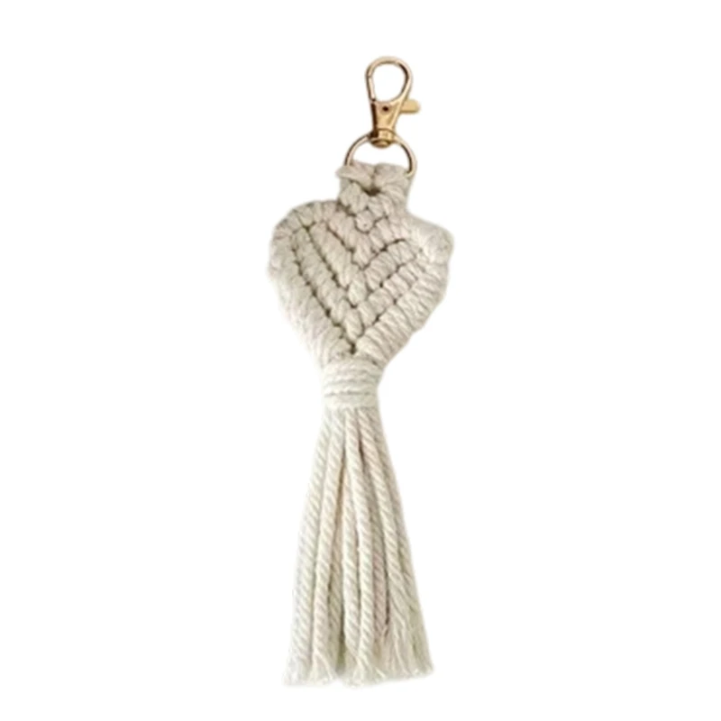 Crocheted Keychain Handwoven Heart Tassels Holder with Metal Lobster Claws Clip For Backpacks Wallets Purses Charm