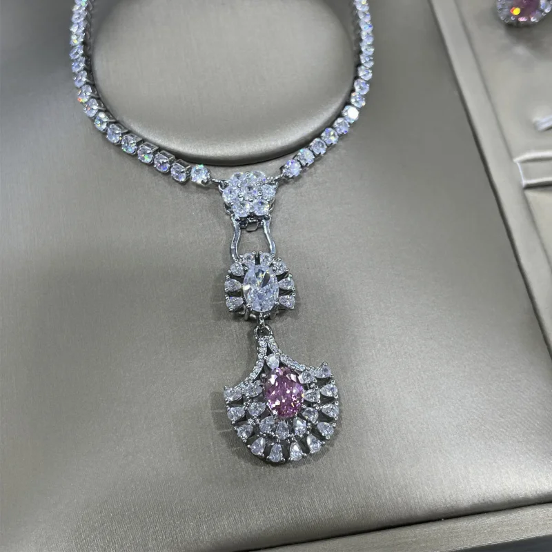 

Starry Sky Cut Dried Rose Three-Piece Full Diamond Luxurious Open Ring for Women Elegant Pendant Earrings Set